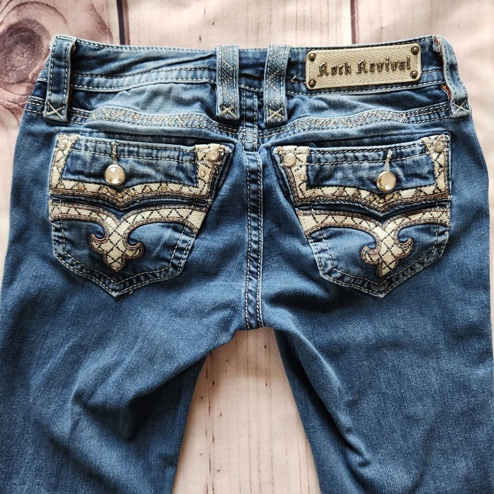 Rock Revival "Caress" Stretch Low Rise Bootcut Jeans Blue | Women's Size 26 - Picture 9 of 15